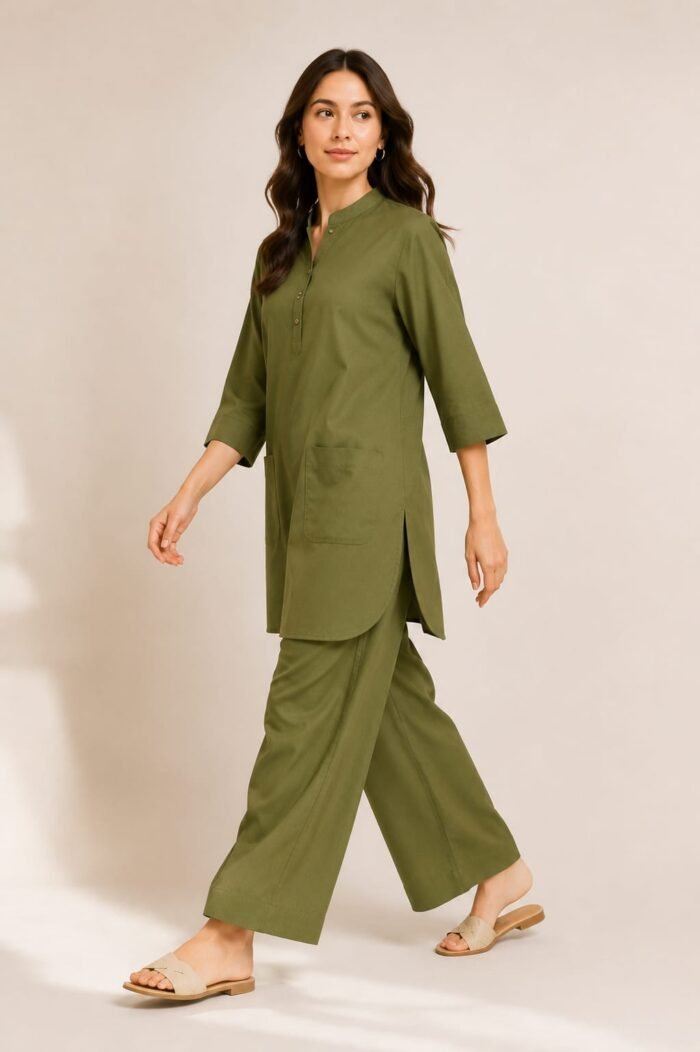 Olive Ease Linen-Cotton Co-ord Set